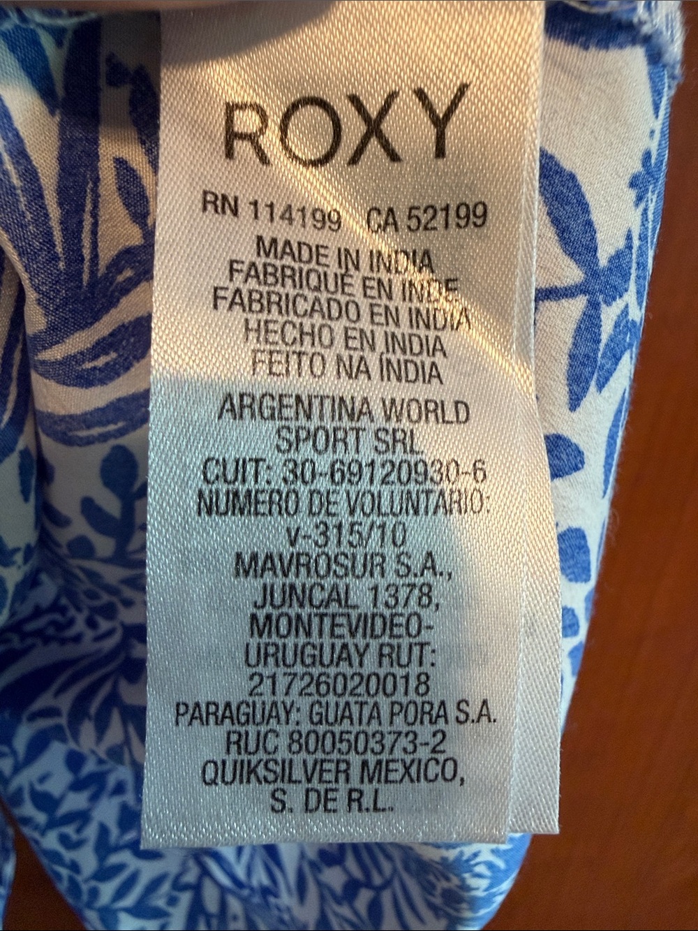 Roxy Blue and White Smocked Tropical Top - Picture 3 of 5